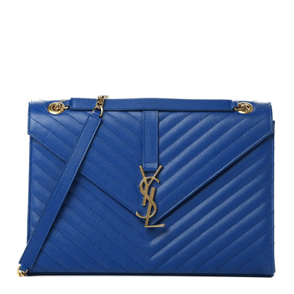 Saint Laurent Grain De Poudre Matelasse Chevron Large Monogram Satchel Blue Majorelle 1 of 10