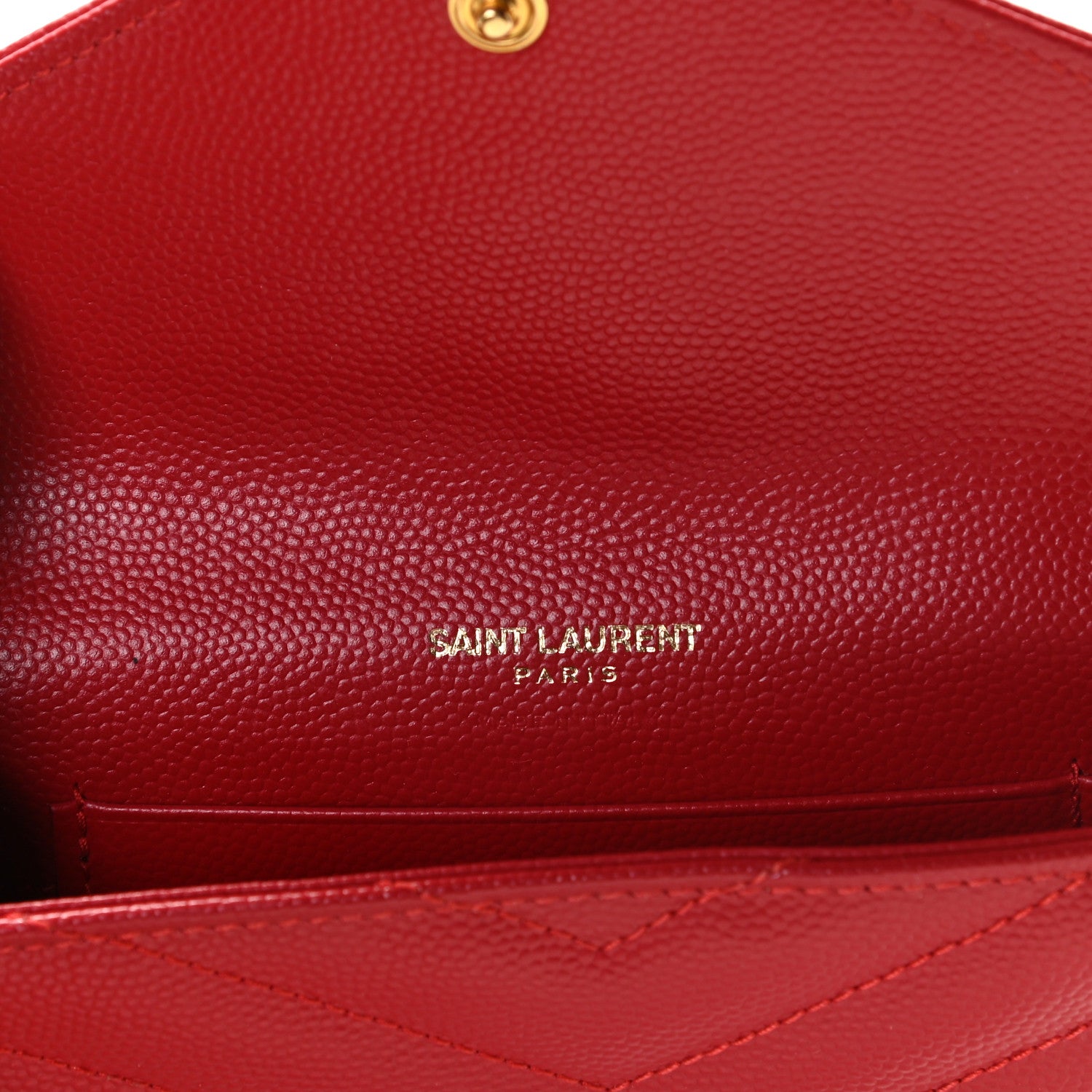 Saint Laurent Grain De Poudre Matelasse Chevron Small Monogram Envelope Wallet Rouge Eros 6 of 7