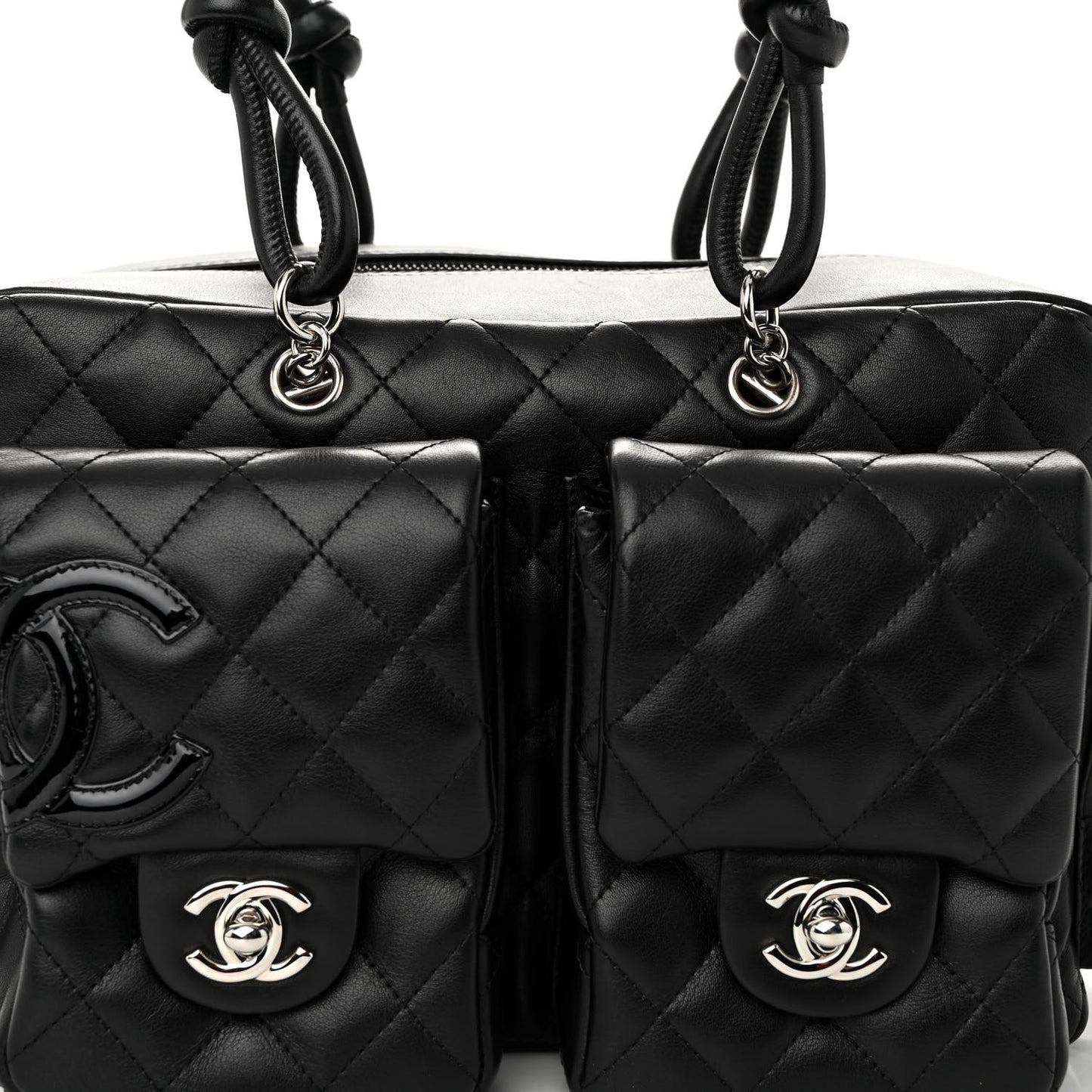 Calfskin Quilted Large Cambon Multipocket Reporter Black