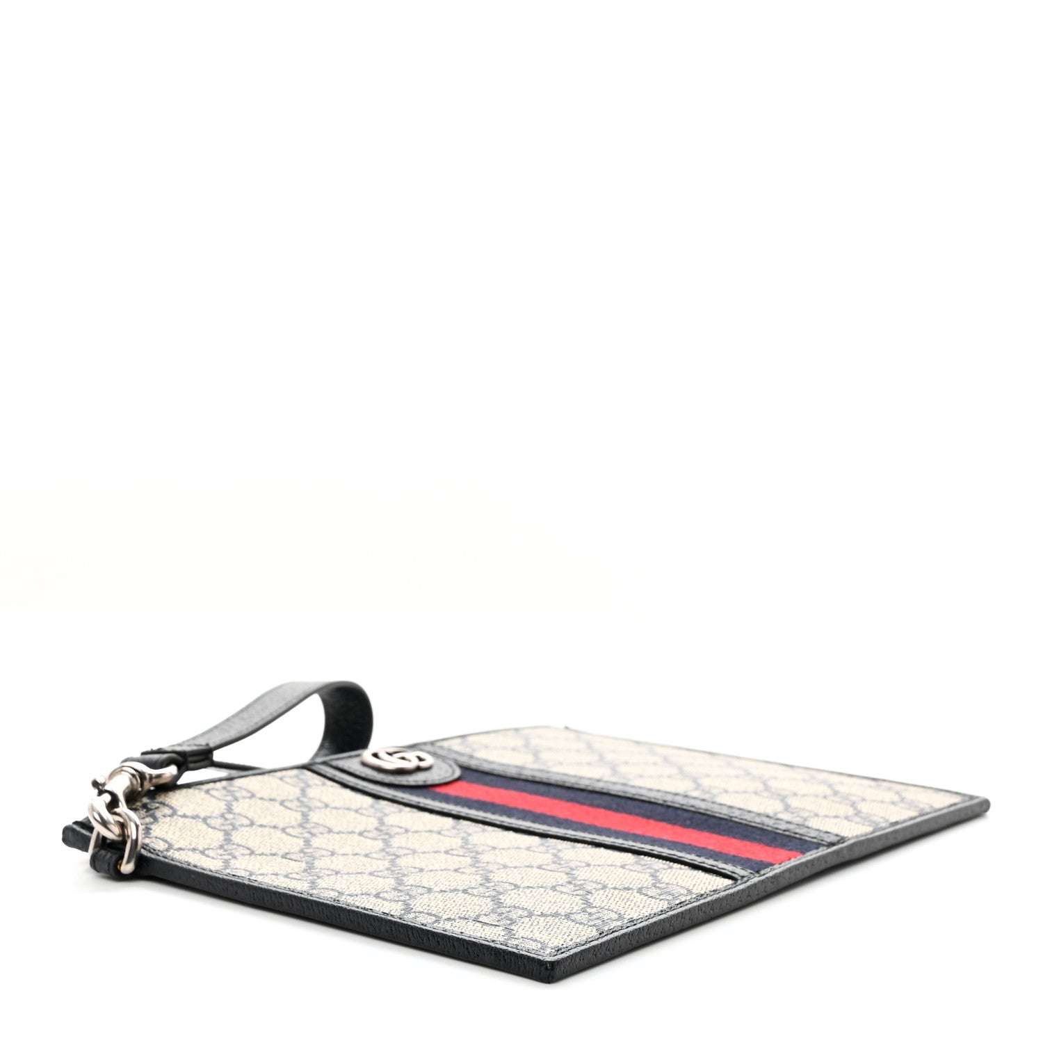Gucci GG Supreme Monogram Textured Dollar Calfskin Web Ophidia Wristlet Pouch Beige Blue 4 of 9