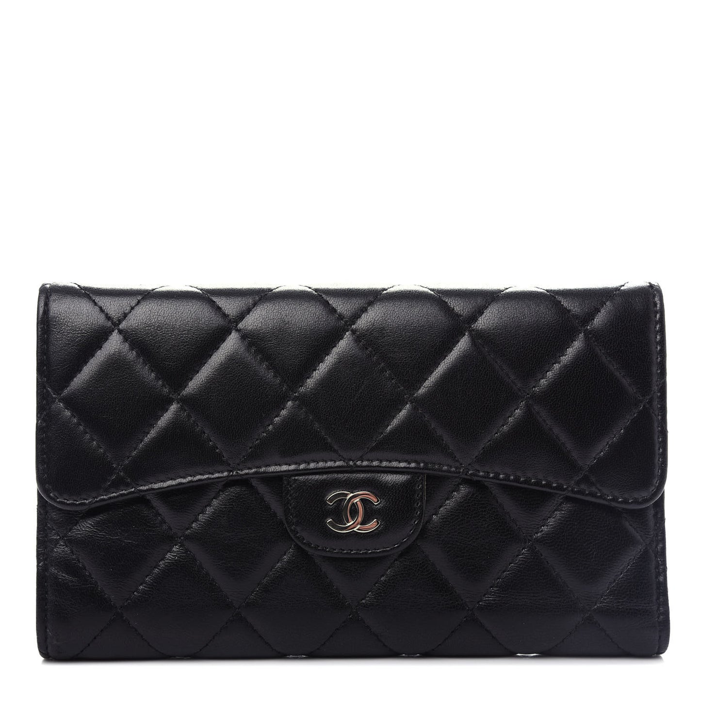Lambskin Quilted Large Flap Wallet Black
