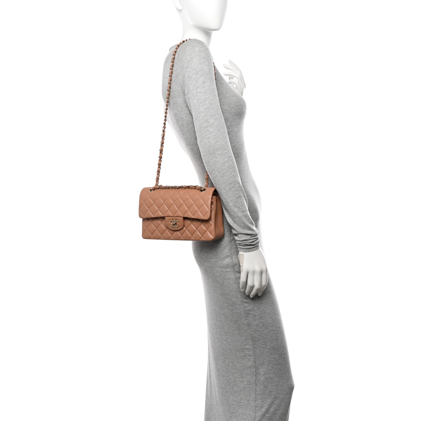 Lambskin Quilted Small Double Flap Brown