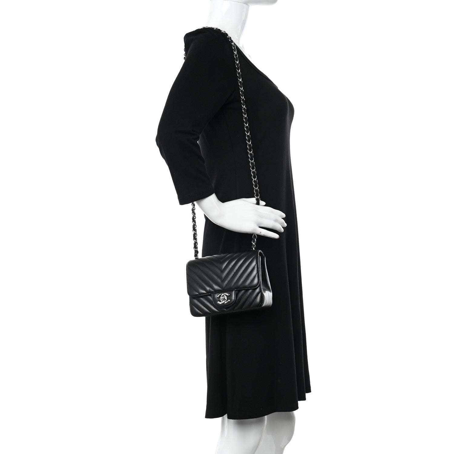 Chanel Caviar Chevron Quilted Mini Square Flap Black 2 of 13