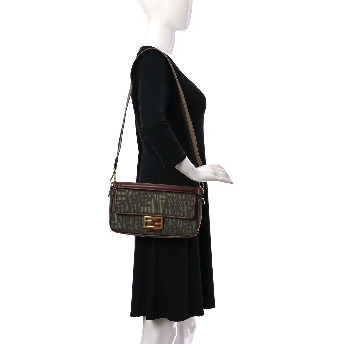 X SARA COLEMAN Canvas Vitello King FF Fish Eye Embroidered Baguette Amazzonia Ghianda