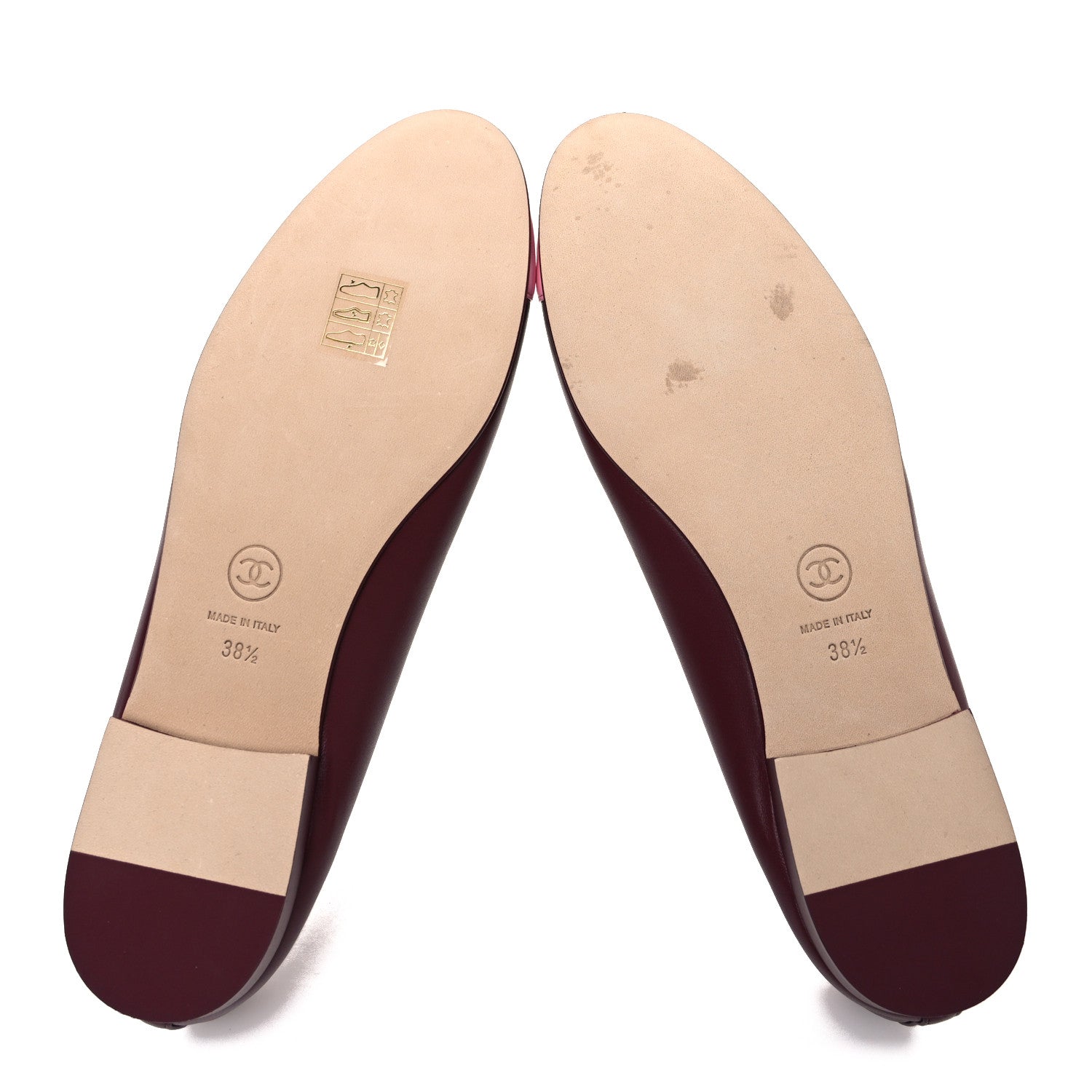 Chanel Lambskin Cap Toe CC Ballerina Flats 38.5 Burgundy Pink 7 of 11