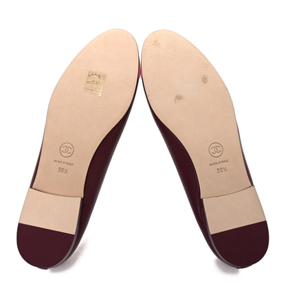 Chanel Lambskin Cap Toe CC Ballerina Flats 38.5 Burgundy Pink 7 of 11