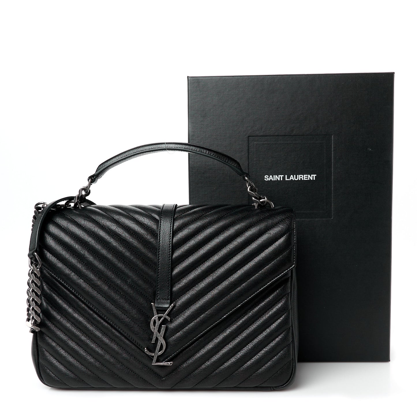 Sheepskin Matelasse Chevron Monogram Large College Satchel Black