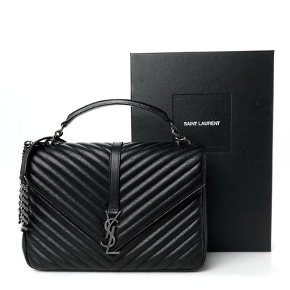 Saint Laurent Sheepskin Matelasse Chevron Monogram Large College Satchel Black 13 of 13