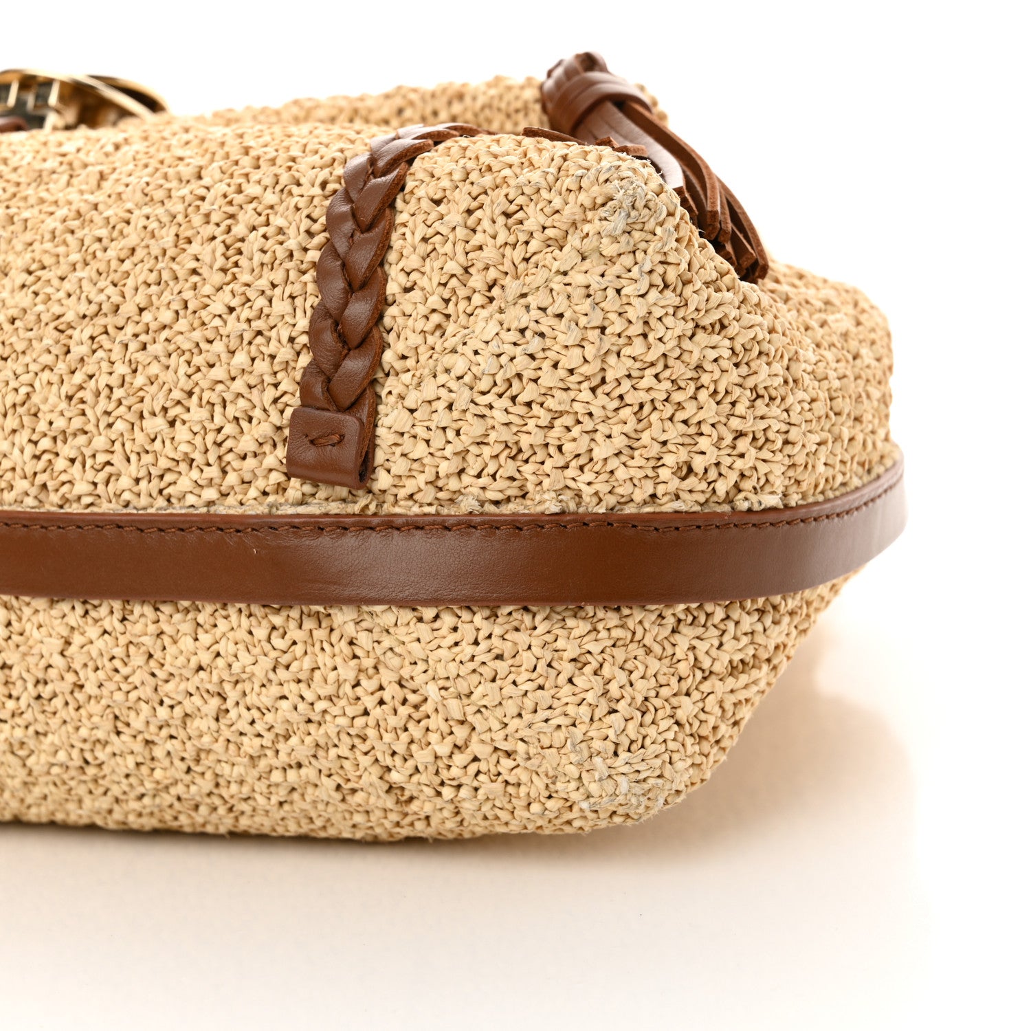 Chloe Raffia Calfskin Medium Penelope Shoulder Bag Tan 9 of 14