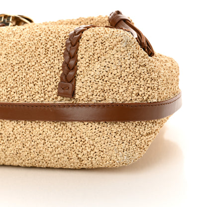 Chloe Raffia Calfskin Medium Penelope Shoulder Bag Tan 9 of 14