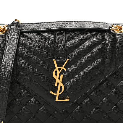 Saint Laurent Grain De Poudre Textured Mixed Matelasse Triquilt Medium Monogram Satchel Black 7 of 9