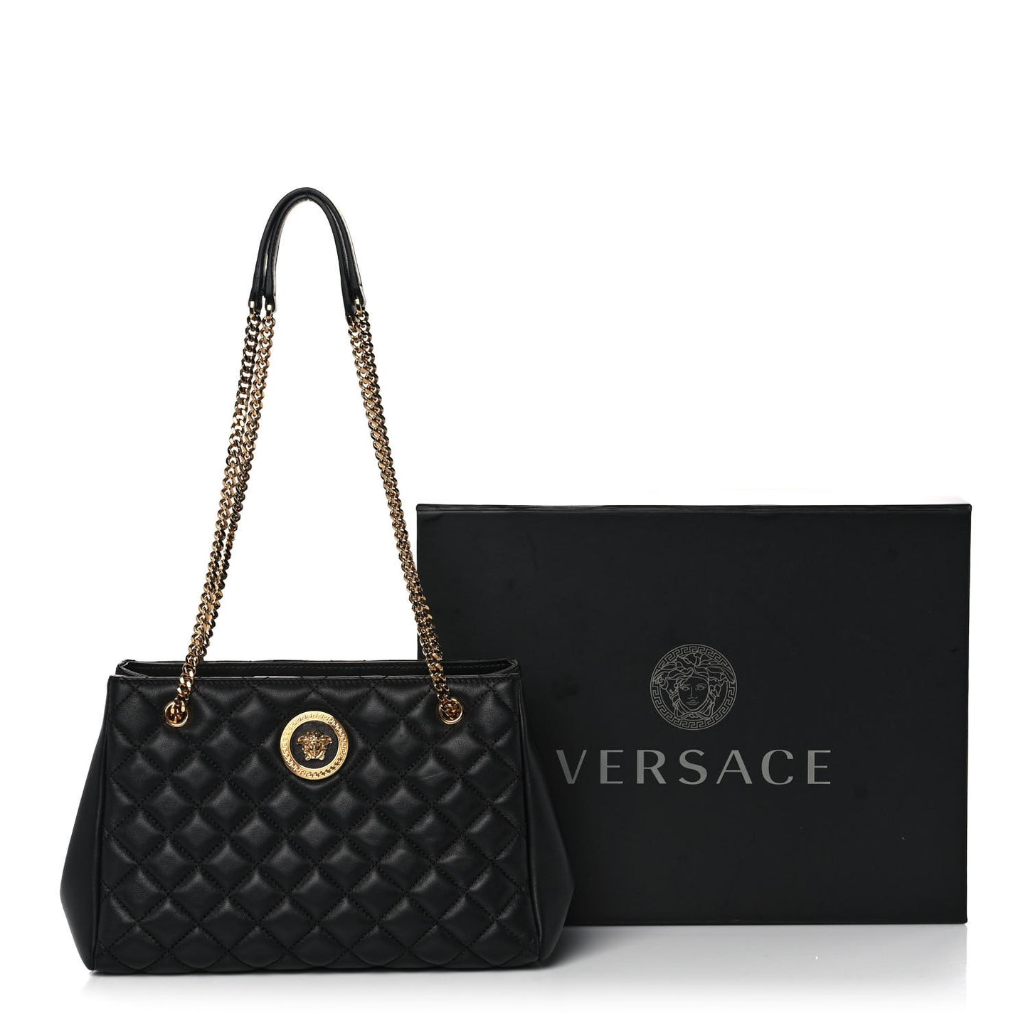 Nappa Quilted Medusa Chain Shoulder Bag Black