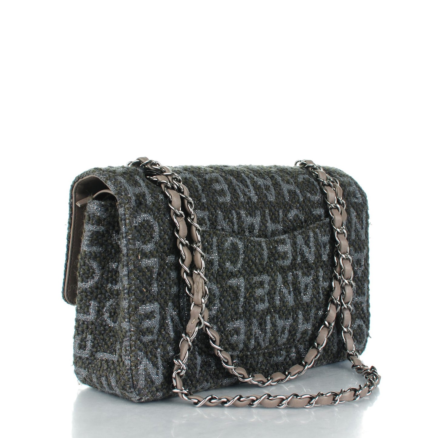 Tweed Quilted Medium Double Flap Grey