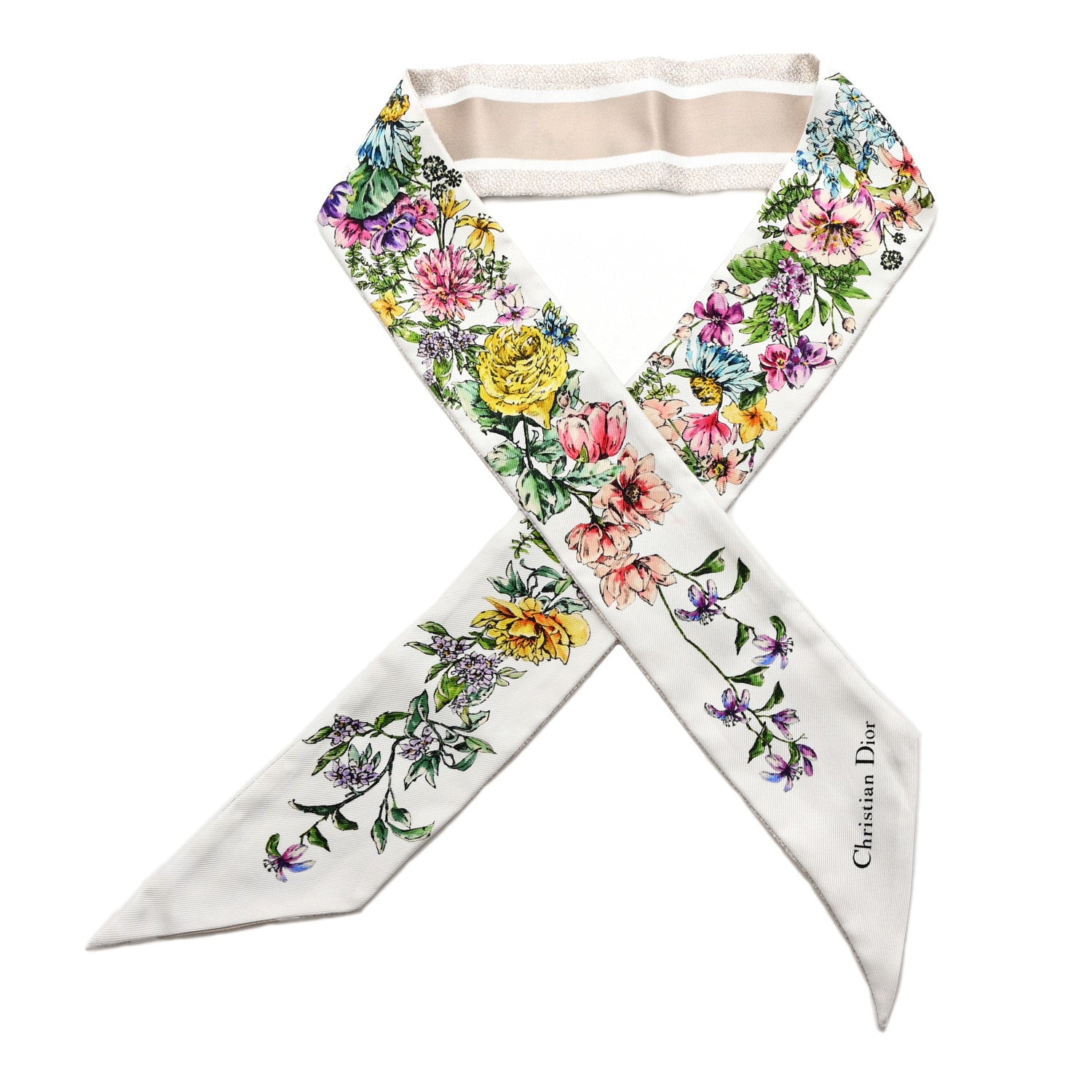 Christian Dior Silk Twill D-Floral Mitzah Scarf White Multicolor 1 of 6