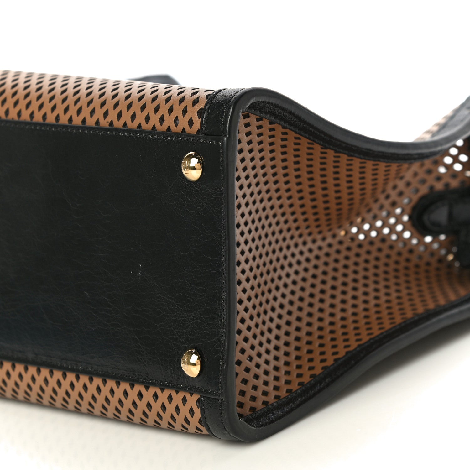 Fendi Vitello Liberty Glossy Lambskin Perforated Medium Peekaboo X-Lite Sand Mimosa Black 10 of 10