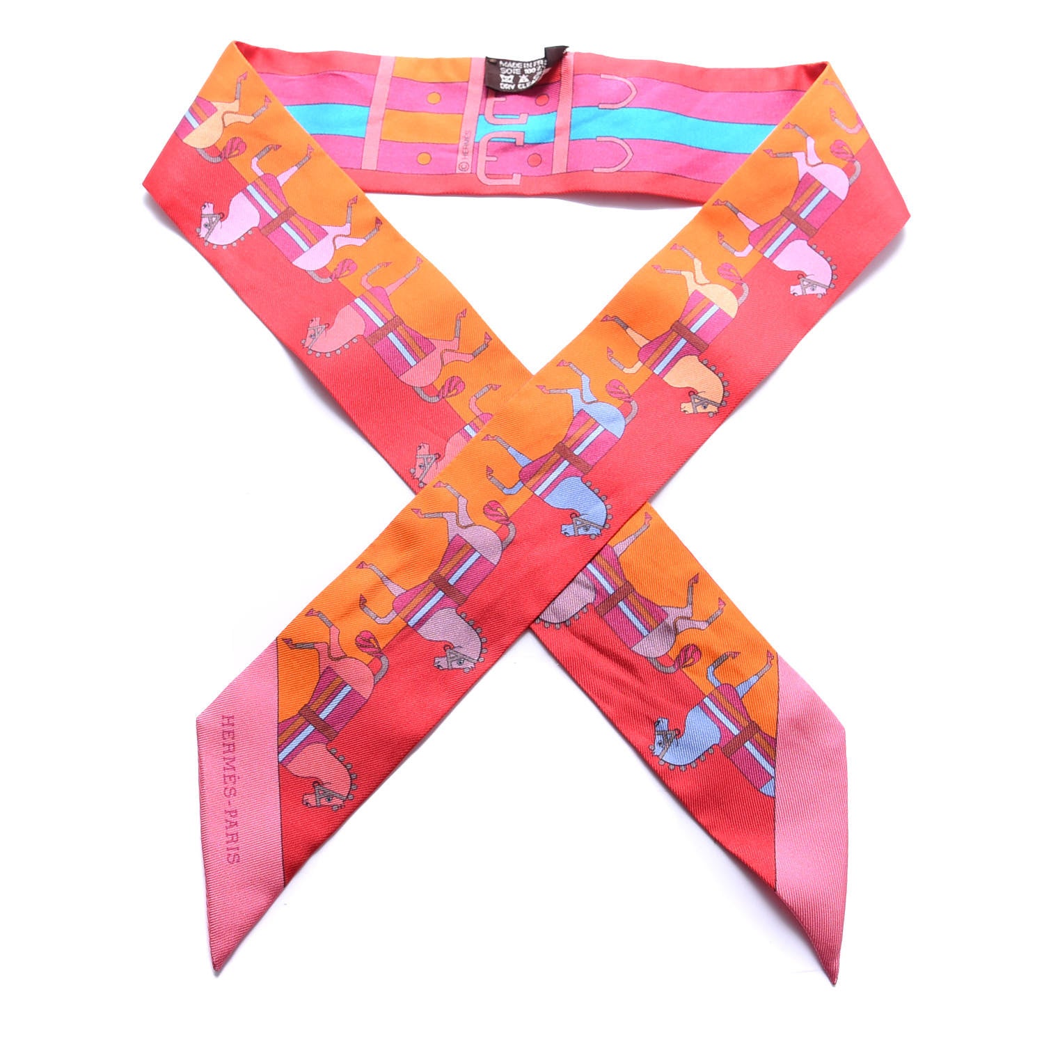 Hermes Silk Rocabar Twilly Orange Rouge Framboise 1 of 4