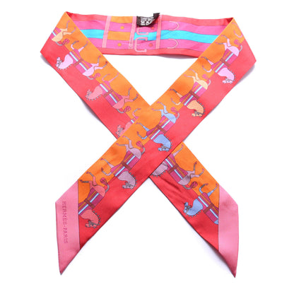 Hermes Silk Rocabar Twilly Orange Rouge Framboise 1 of 4
