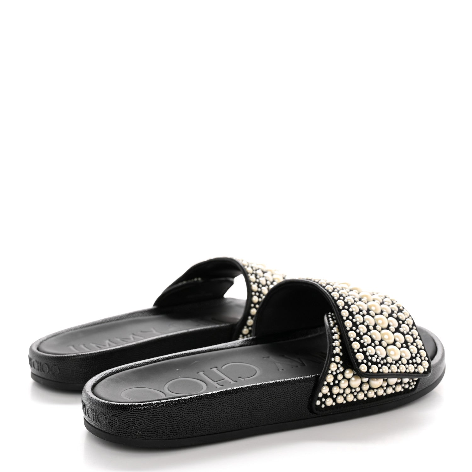 Jimmy Choo Canvas Pearl Embellished Fitz Slide Sandals 40 Black 4 of 12