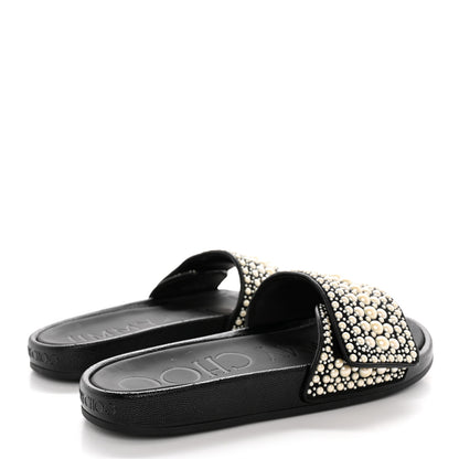 Jimmy Choo Canvas Pearl Embellished Fitz Slide Sandals 40 Black 4 of 12