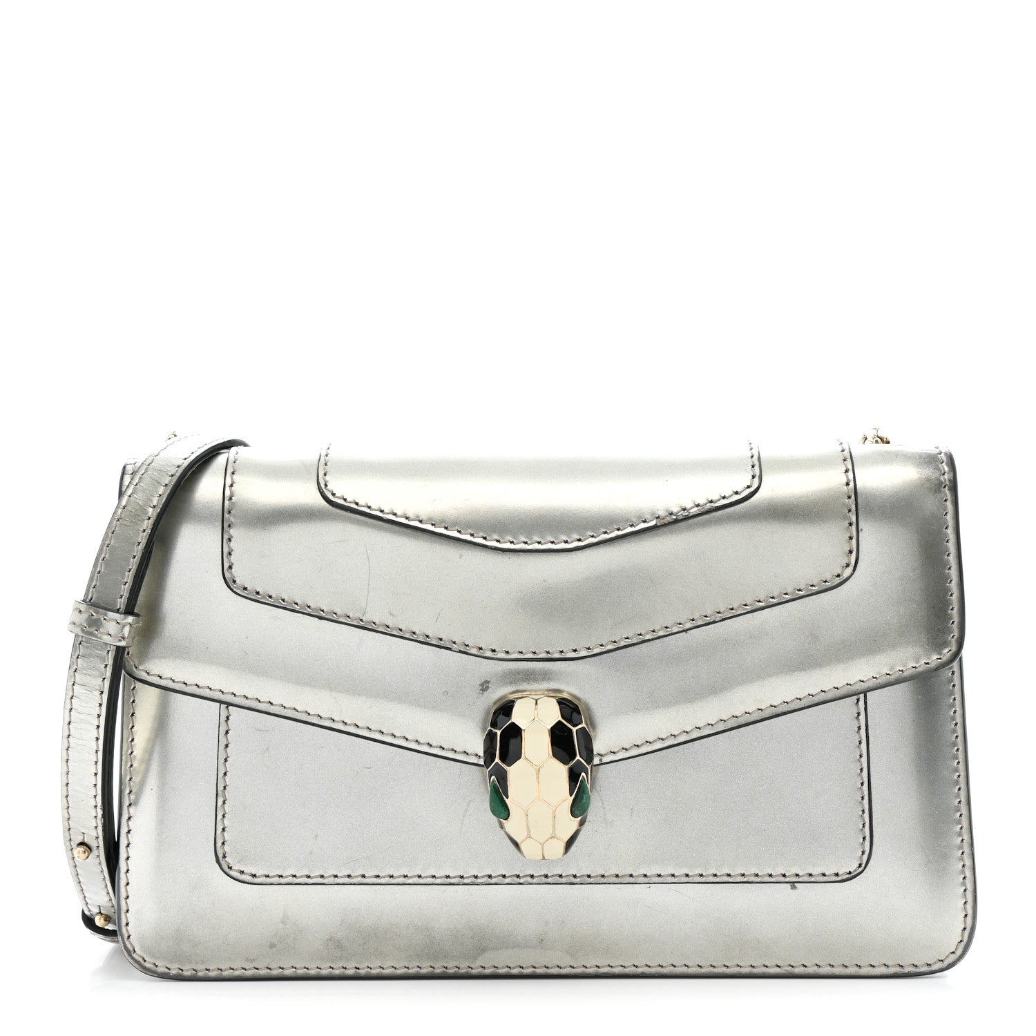 Bulgari Metallic Calfskin Serpenti Forever Small Shoulder Bag Silver 1 of 15