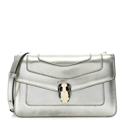 Bulgari Metallic Calfskin Serpenti Forever Small Shoulder Bag Silver 1 of 15