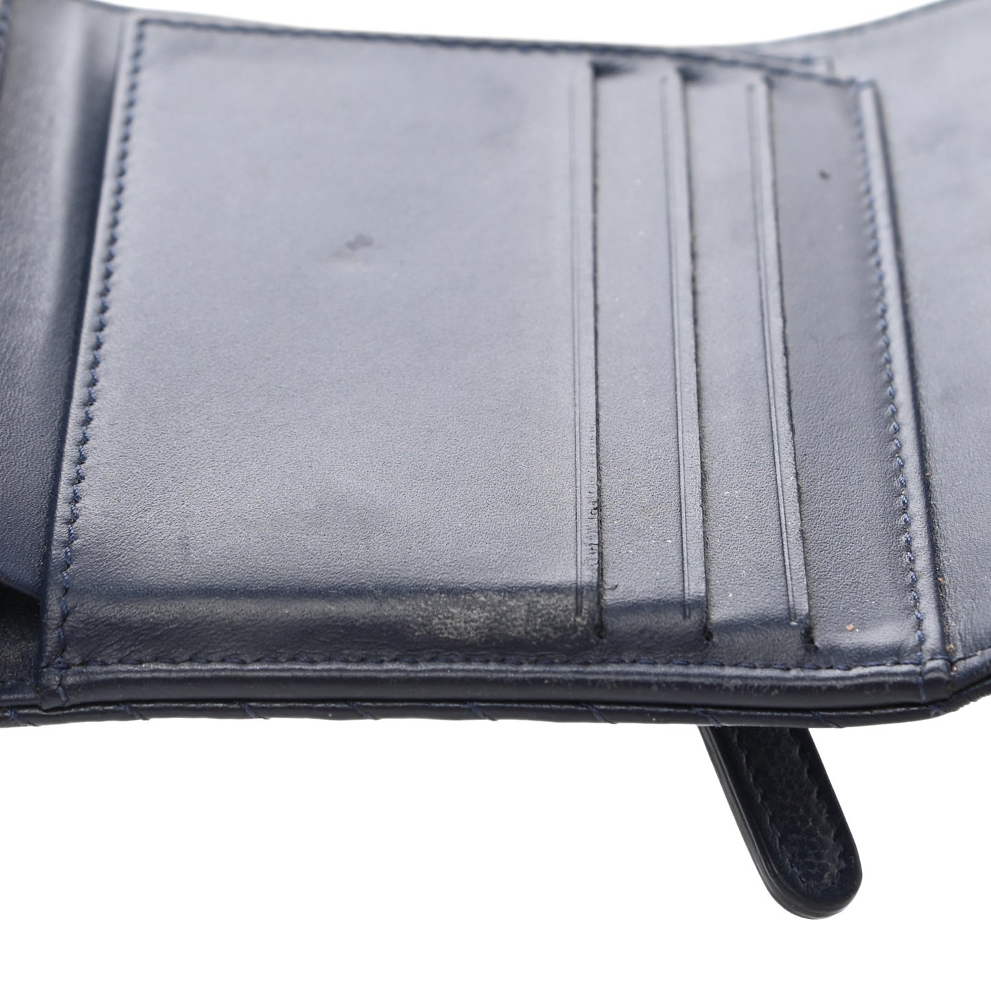Caviar Chevron Quilted Compact Flap Wallet Navy