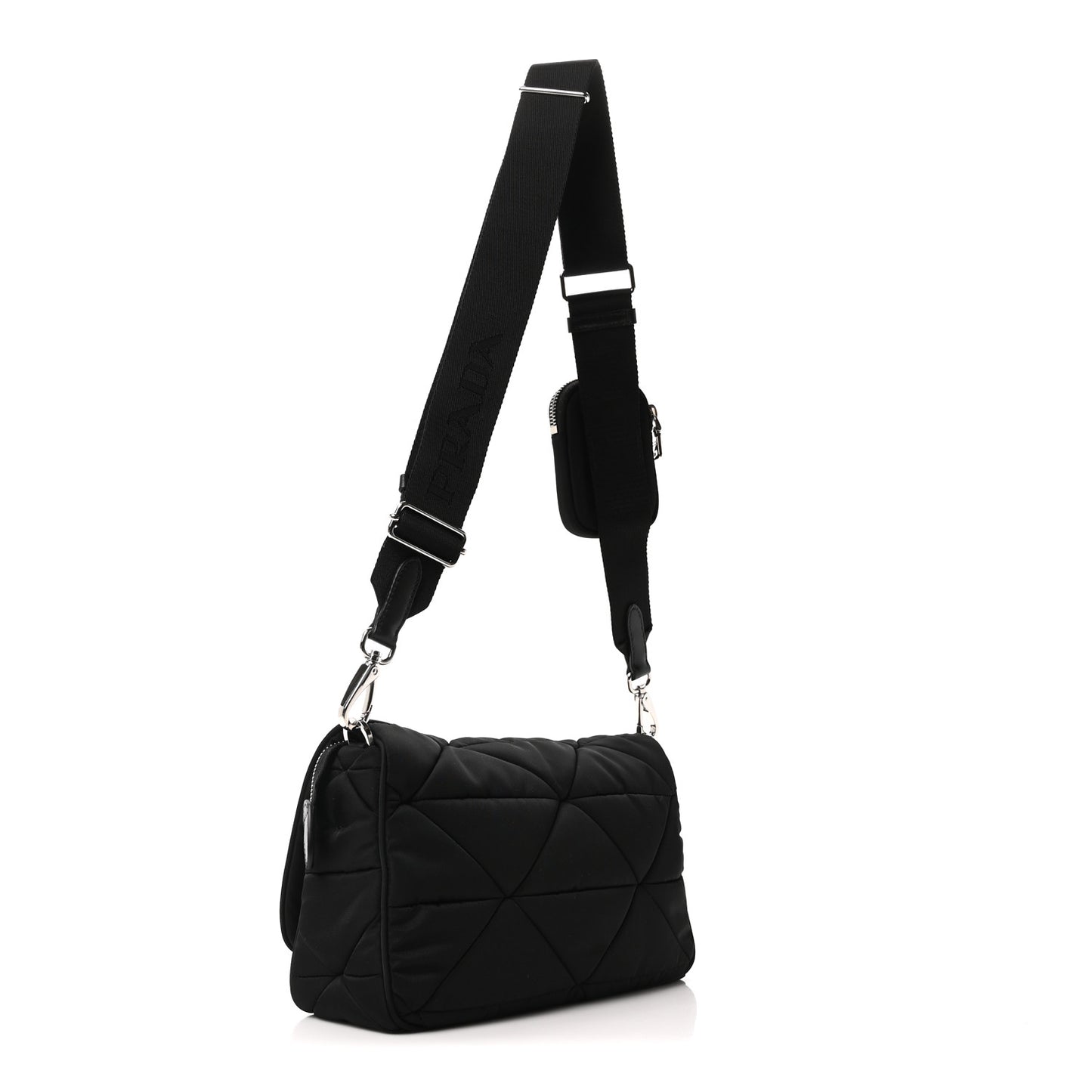 Re-Nylon Quilted Padded Flap Shoulder Bag Black