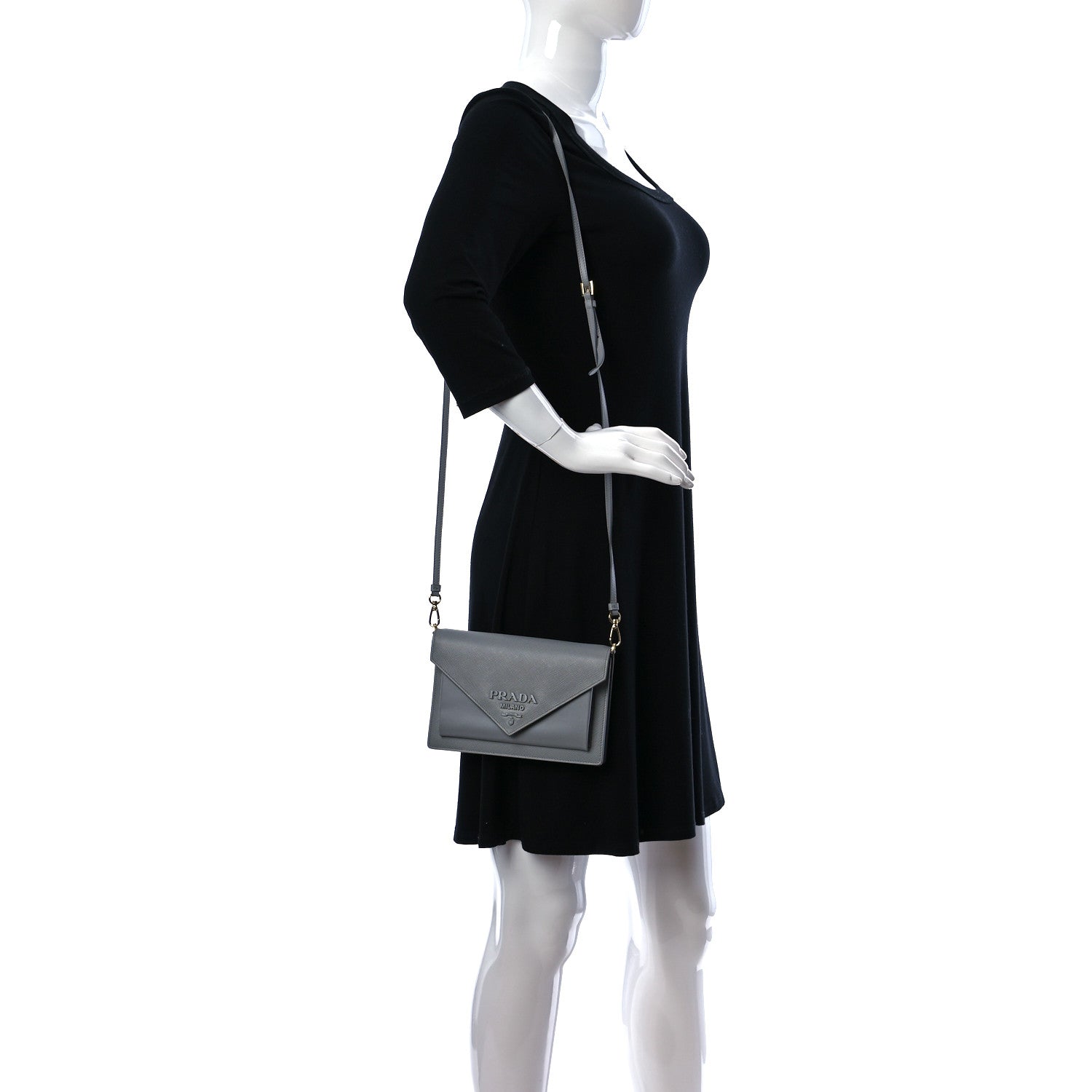Prada Saffiano Calfskin Monochrome Envelope Crossbody Grey 2 of 9