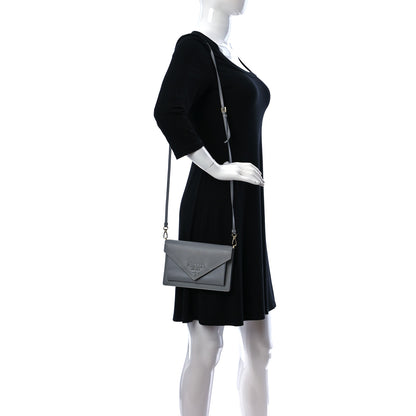 Prada Saffiano Calfskin Monochrome Envelope Crossbody Grey 2 of 9