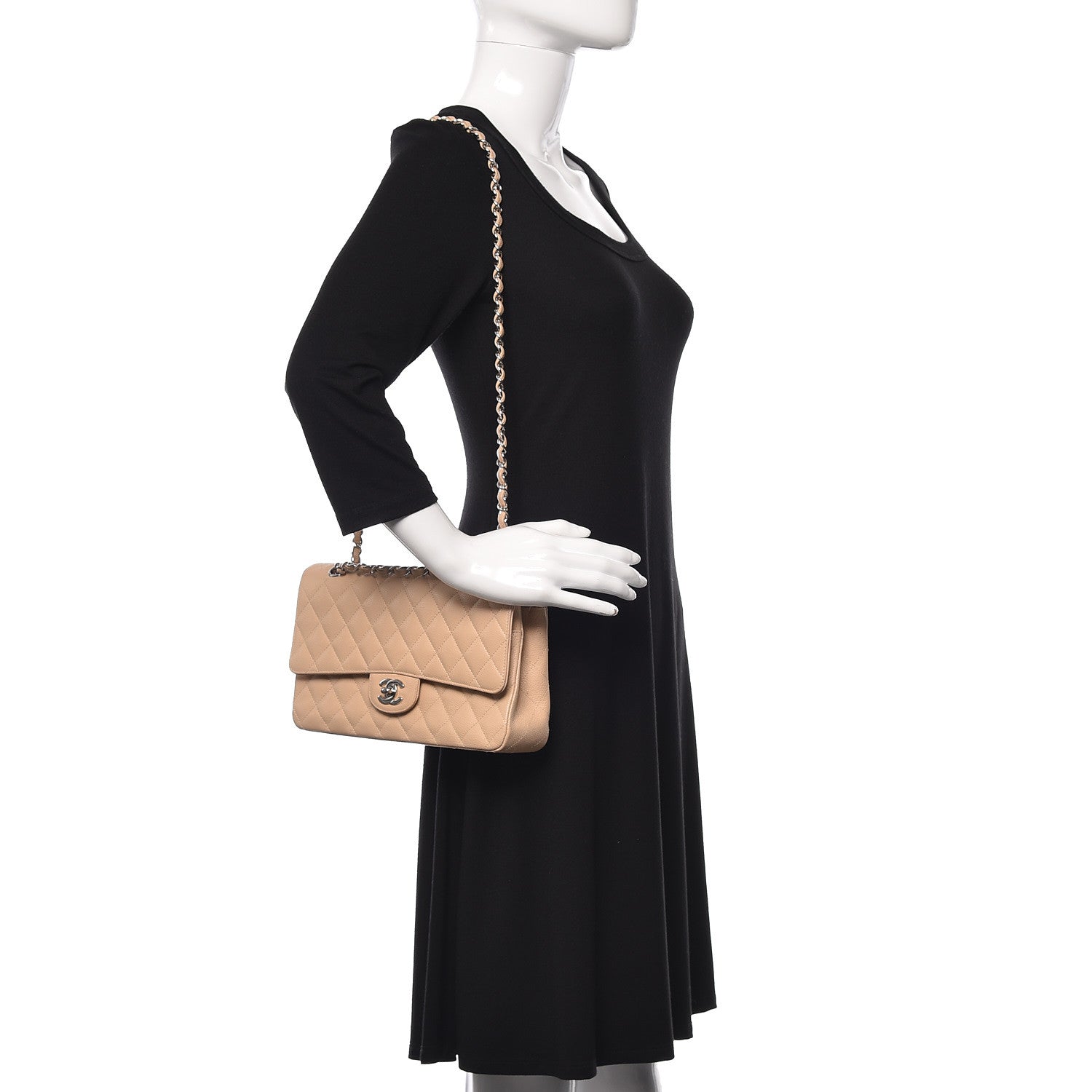 Chanel Caviar Quilted Medium Double Flap Beige 2 of 11
