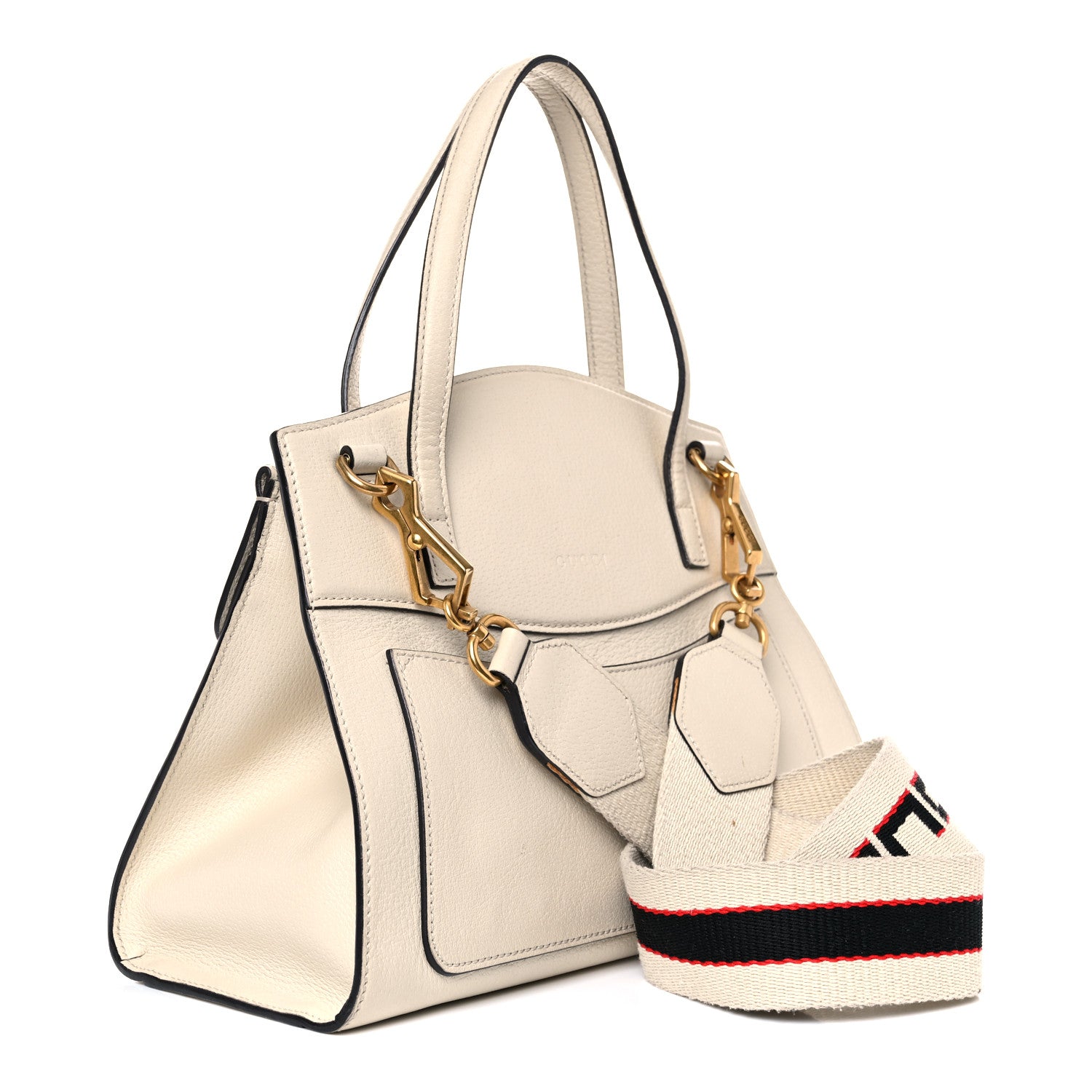 Gucci Grained Calfskin Web Stripe Butterfly Medium Totem Top Handle Bag White 3 of 12