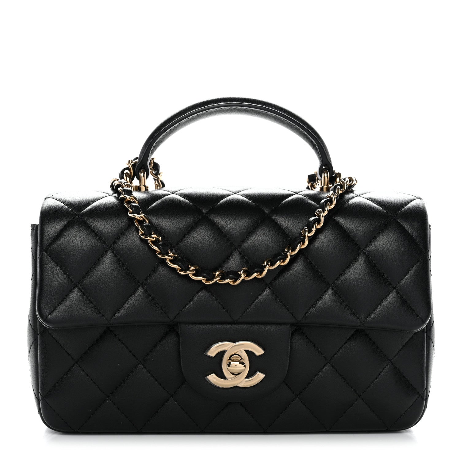 Chanel Lambskin Quilted Mini Top Handle Rectangular Flap Black 1 of 11