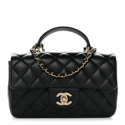 Chanel Lambskin Quilted Mini Top Handle Rectangular Flap Black 1 of 11