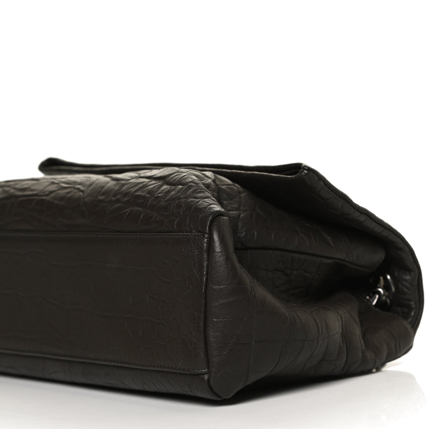 Saint Laurent Calfskin Crocodile Embossed Medium West Hollywood Monogram Fold-Over Dark Brown 10 of 10