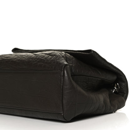 Saint Laurent Calfskin Crocodile Embossed Medium West Hollywood Monogram Fold-Over Dark Brown 10 of 10