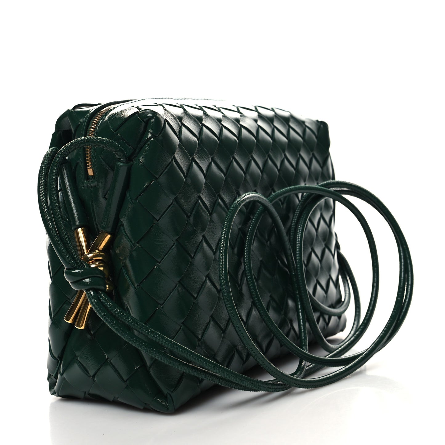 Polished Patent Intrecciato Knot Small Loop Camera Bag Raintree