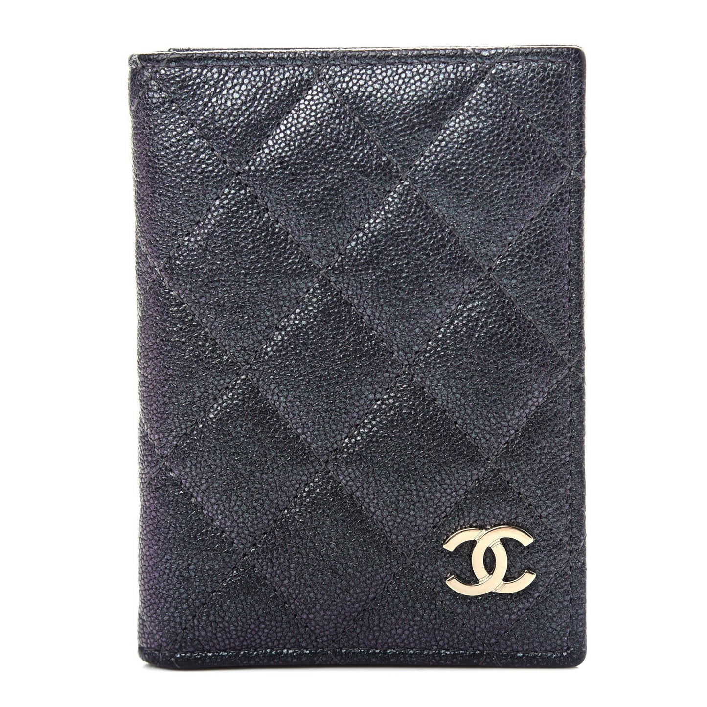 Iridescent Caviar Quilted Card Holder Wallet Black