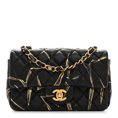 Chanel Crumpled Calfskin Printed Quilted Mini Rectangular Flap Black Gold 1 of 10