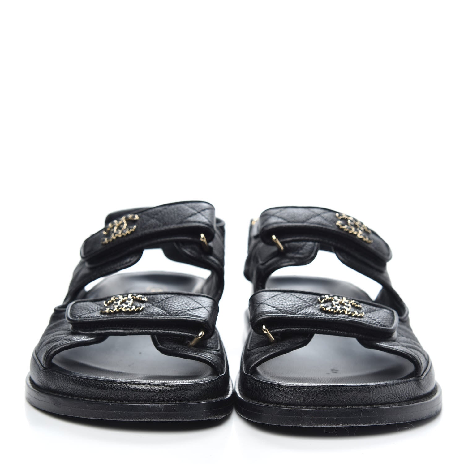 Chanel Grained Calfskin Velcro Dad Sandals 36.5 Black 2 of 9