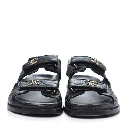 Chanel Grained Calfskin Velcro Dad Sandals 36.5 Black 2 of 9