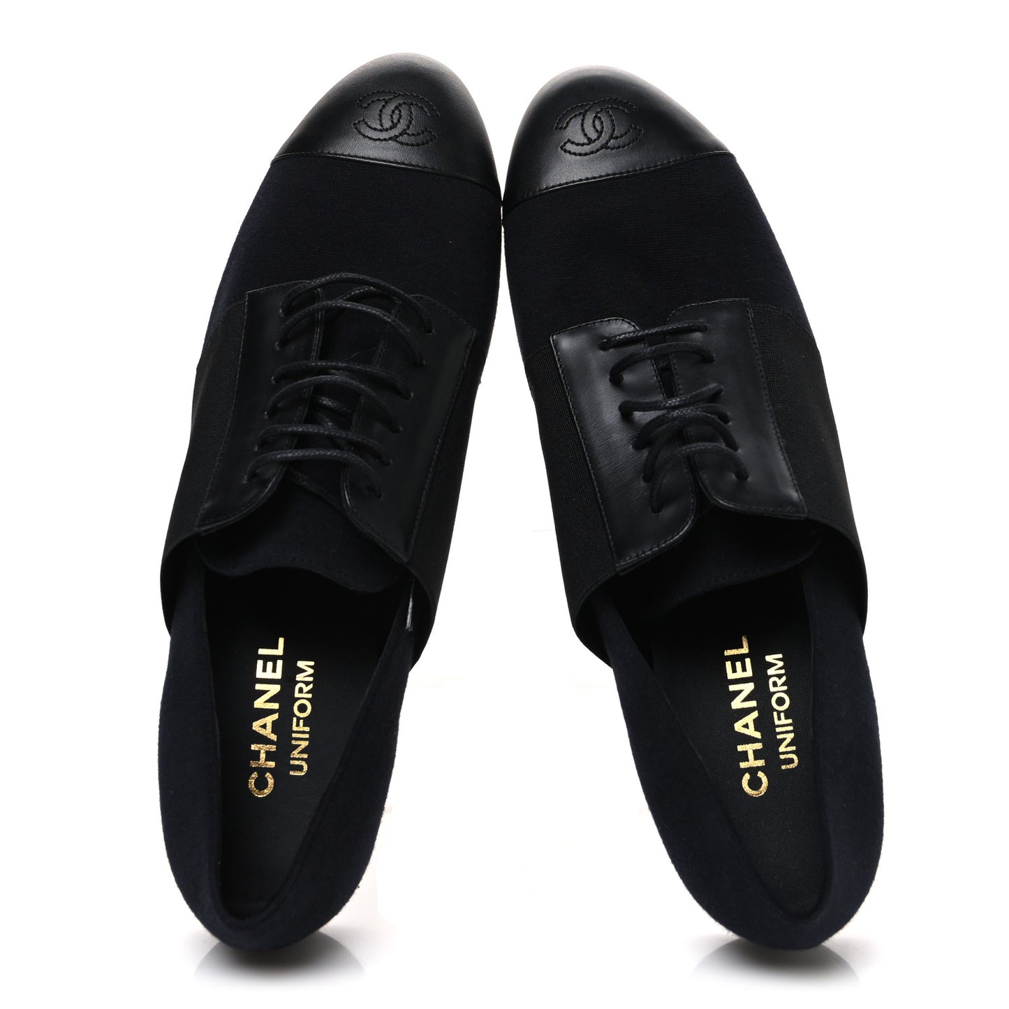 Calfskin Elastic Lace Up Cap Toe CC Loafers 40.5 Black Navy