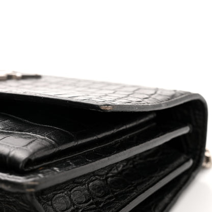 Saint Laurent Calfskin Crocodile Embossed Medium Monogram Sunset Black 12 of 19