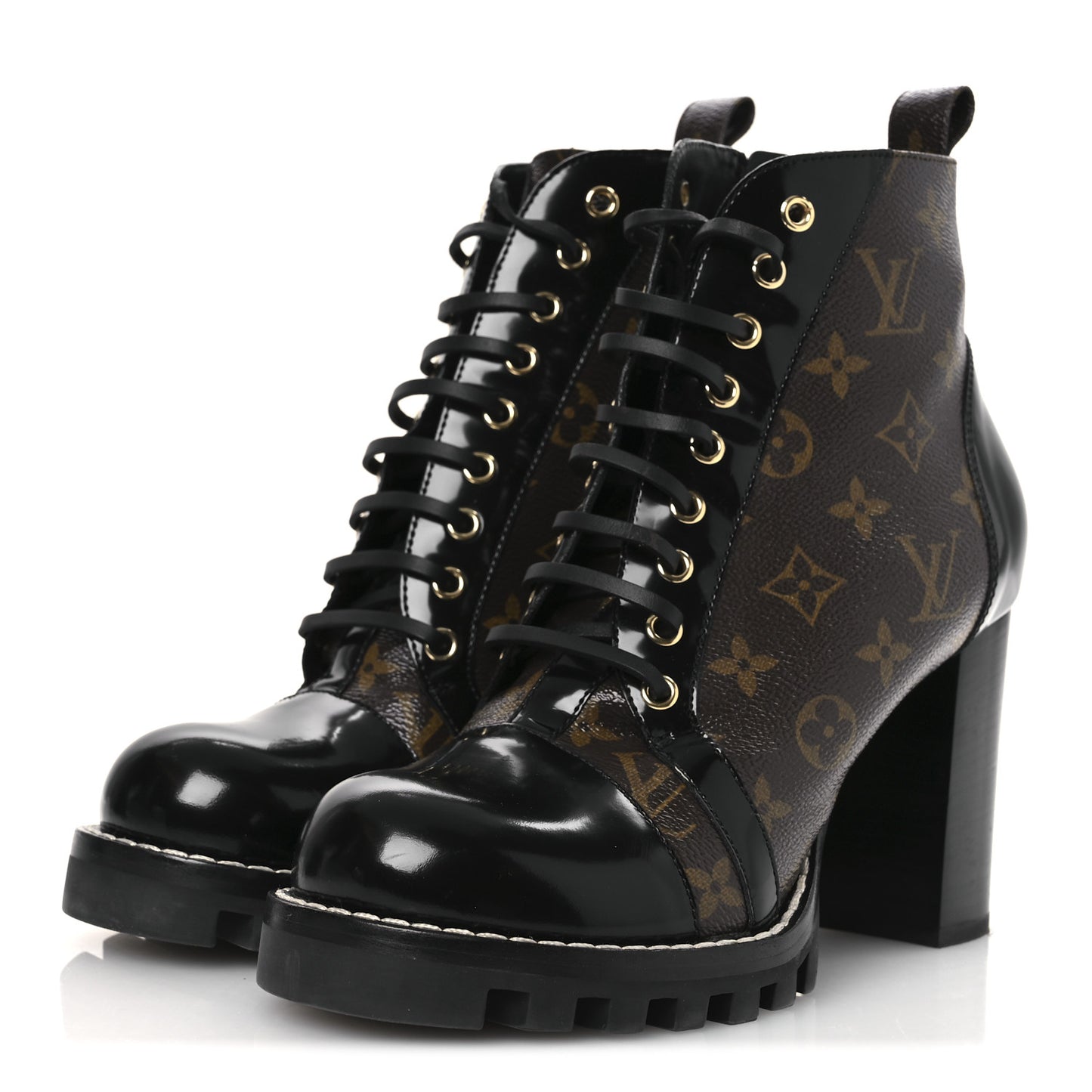 Patent Calfskin Monogram Star Trail Ankle Boots 41 Black