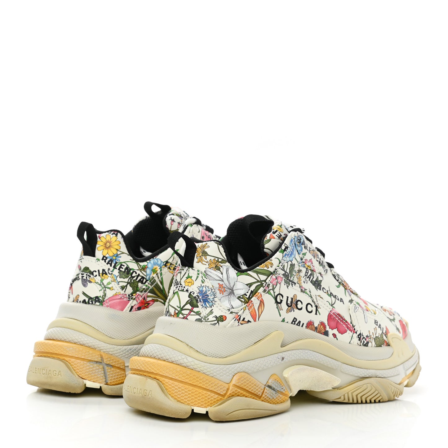 X GUCCI Fabric Allover Logo Flora Print Womens Triple S Sneakers 39 Multicolor White