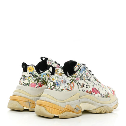 Balenciaga X GUCCI Fabric Allover Logo Flora Print Womens Triple S Sneakers 39 Multicolor White 4 of 10