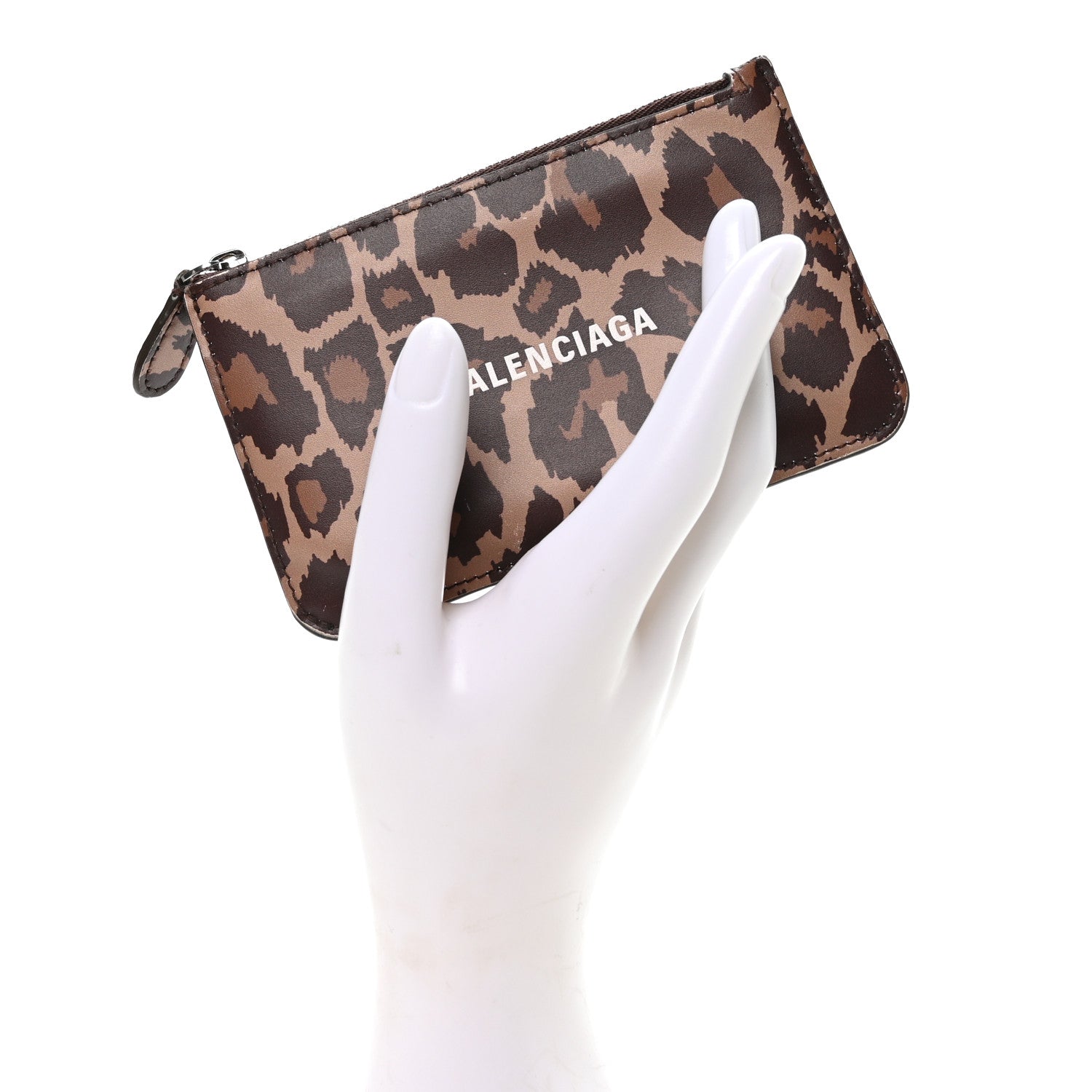 Balenciaga Calfskin Logo Leopard Print Cash Long Coin Card Holder