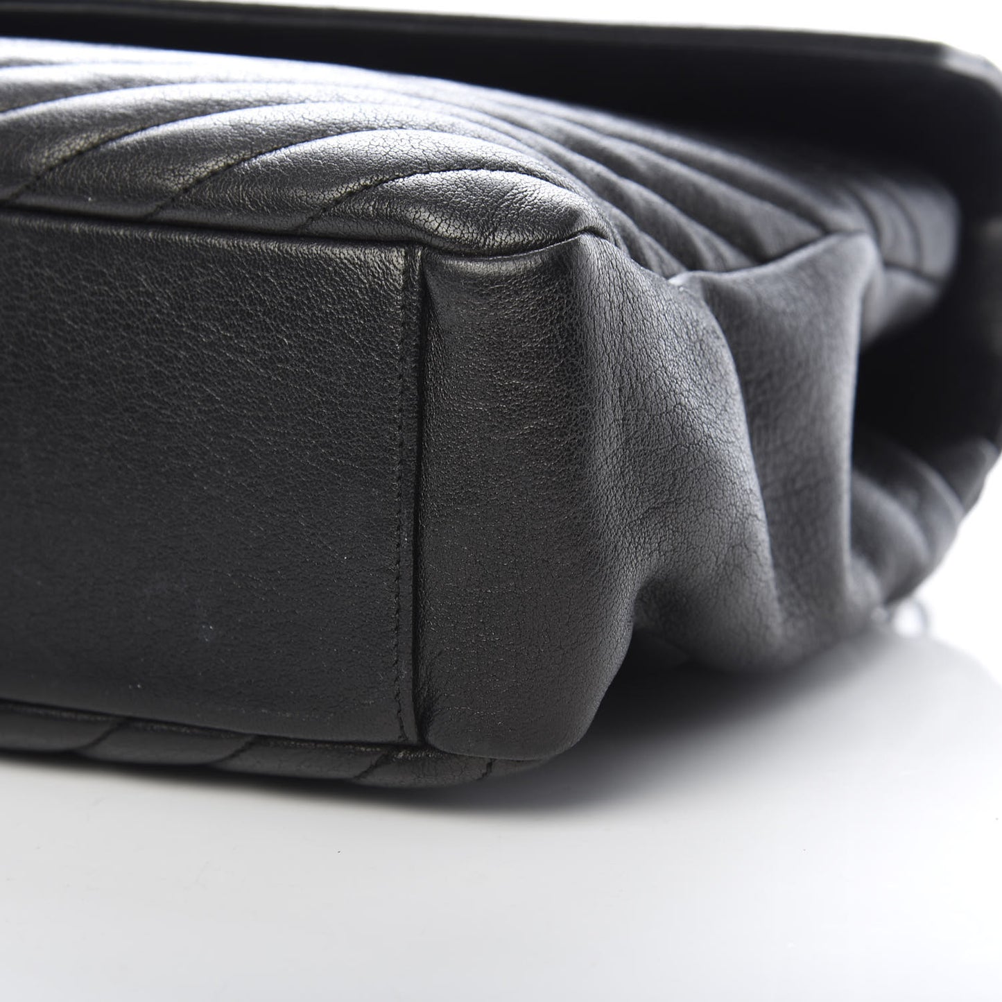 Sheepskin Matelasse Chevron Monogram Large College Satchel Black
