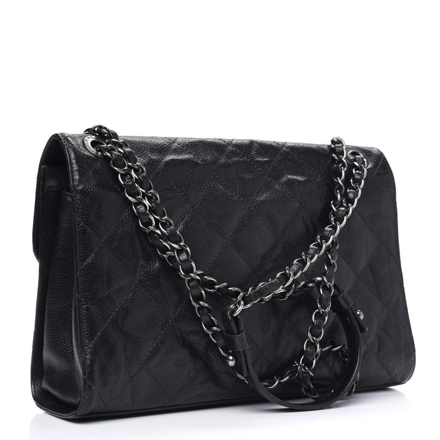 Crumpled Grained Calfskin Medium CC Crave Flap Black