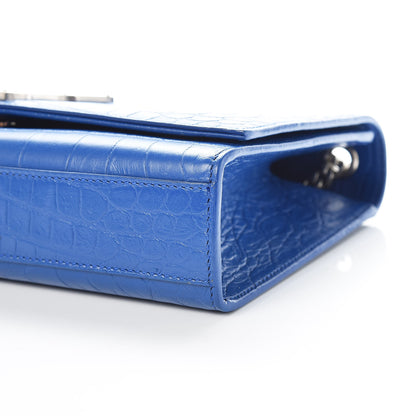 Saint Laurent Calfskin Crocodile Embossed Medium Classic Monogram Kate Tassel Satchel Bleu Majorelle 6 of 9