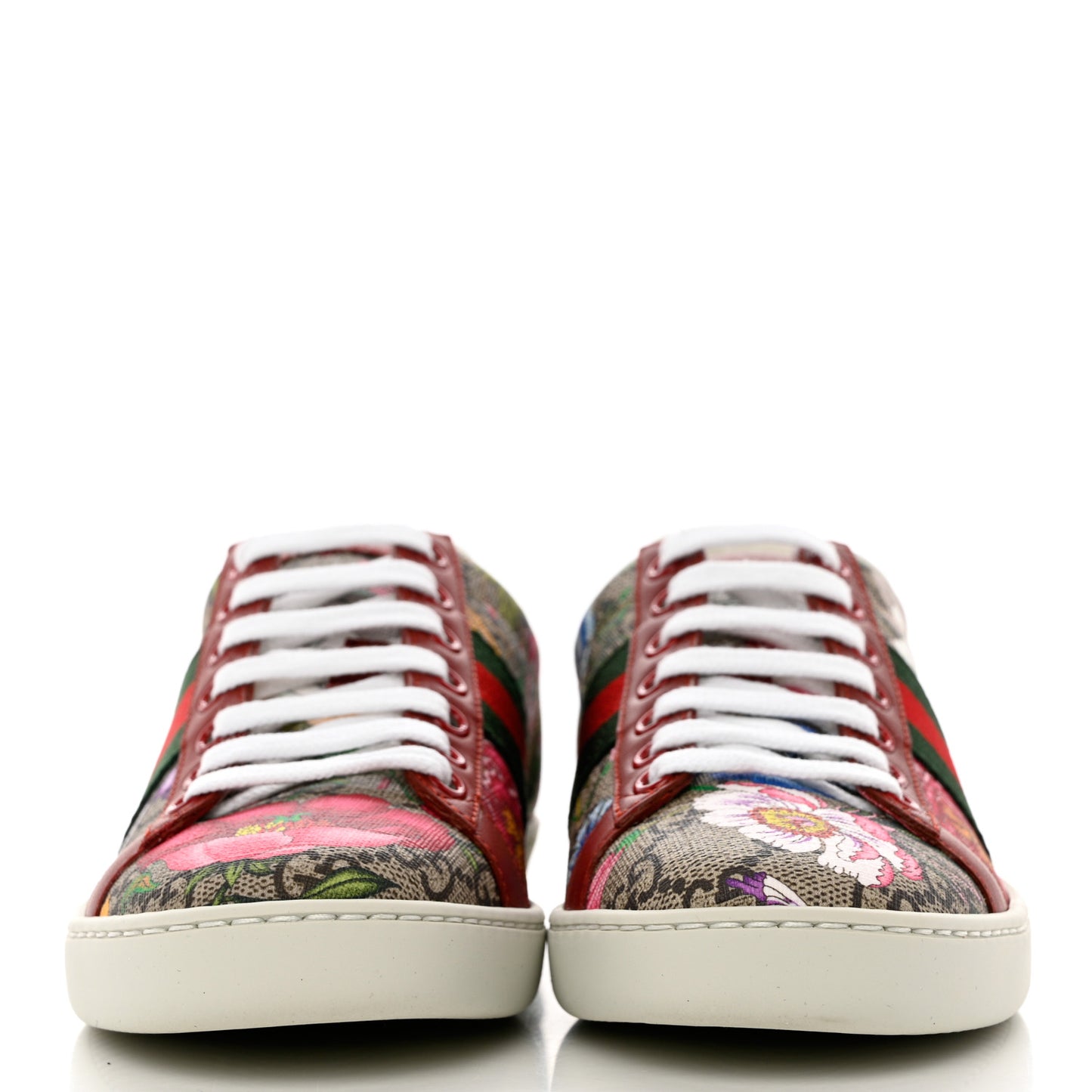 GG Supreme Monogram Flora Web Womens Ace Sneakers 35 Beige Multicolor Rosso